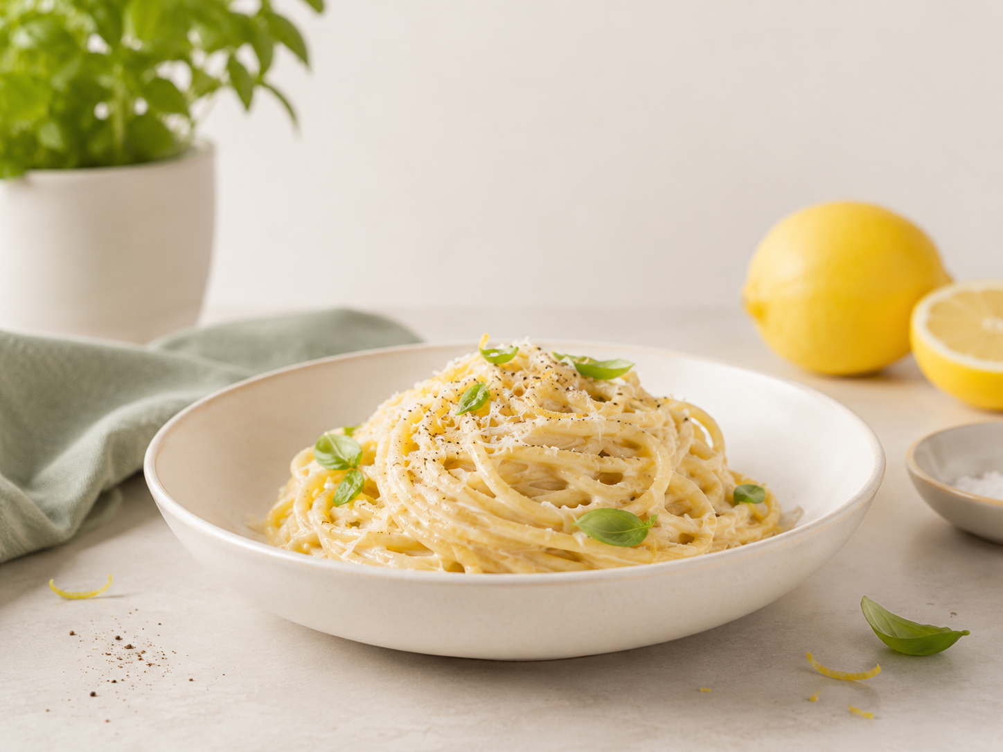 Frische Zitronenpasta als Vorschlag für die Gruppe